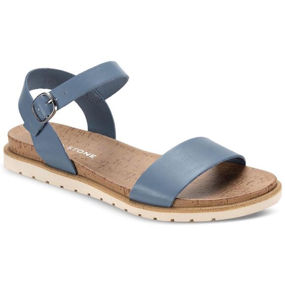 Sun + Stone Shoes - Sun + Stone Womens Mattie Blue Faux Leather Open Toe Flats Shoes NWT